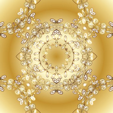 Zarif bir klasik vektör modeli. Sarı, bej ve altın desenli. Tekrarlayan ögelerle soyut arkaplan.