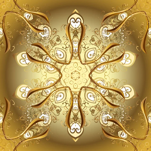 노란색 베이지 황금색 무늬가 원소와 바다없는 이슬람의 디자인 인쇄물 — 스톡 벡터