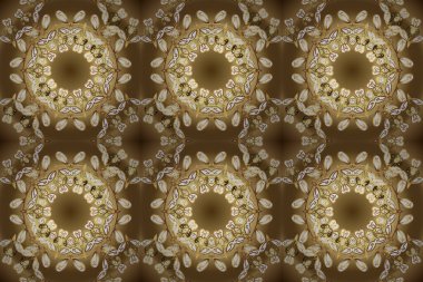 Kahverengi ve bej renklerde altın desenli altın elementler. Kusursuz altın desen. Raster doğulu süsü.