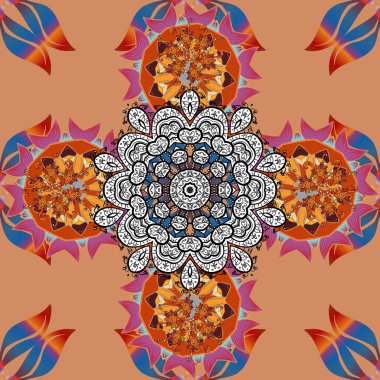 Mavi, beyaz ve turuncu renkler. Renkli mandalas elementi. Vektör illüstrasyonu.