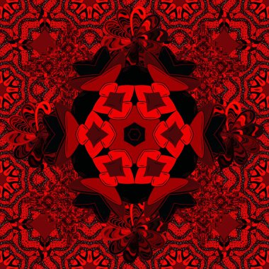 Kusursuz desen. Renkli süs kenarı. Çiçek eskizi. Hint süsü. Vektör çizimi. Kahverengi ve kırmızı renklerde.