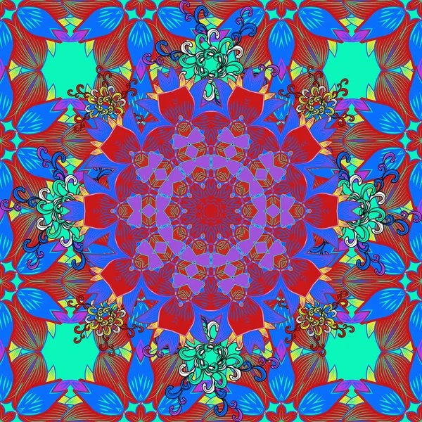 Безшовний Візерунок Квітковим Орнаментом Векторні Ілюстрації Квіти Синього Зеленого Червоного — стоковий вектор