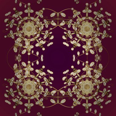 Barok tarzında kusursuz bir doğulu süsü. Mor ve kırmızı renkte altın elementlerle geleneksel klasik altın vektör deseni.