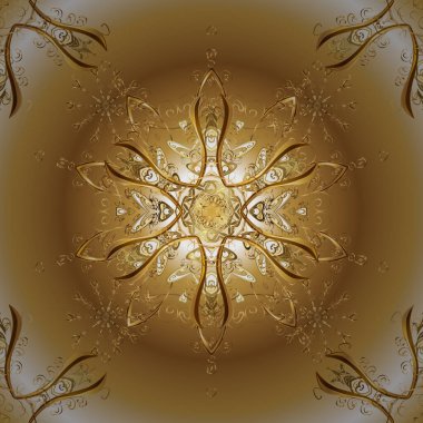 Kahverengi ve sarı arka planda. Geleneksel klasik altın şablon. Barok tarzında doğulu süsü..