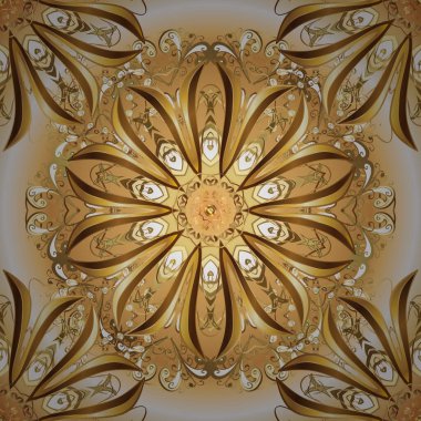 Bej ve kahverengi renklerde altın tekrarlayan elementler içeren vektör soyut arkaplan. Kusursuz oryantal klasik altın desen.