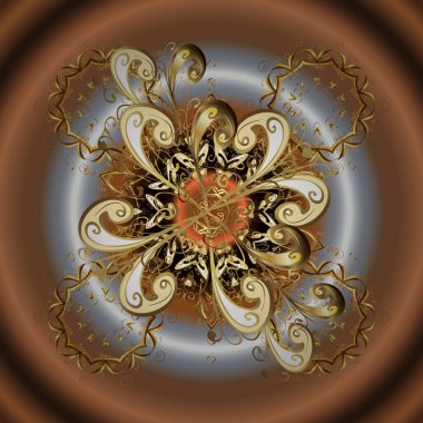 Vektör altın pürüzsüz desen. Kusursuz altın desenli bukleler. Kahverengi ve turuncu renklerde pürüzsüz desen. Doğu tarzında altın elementler arabesk.