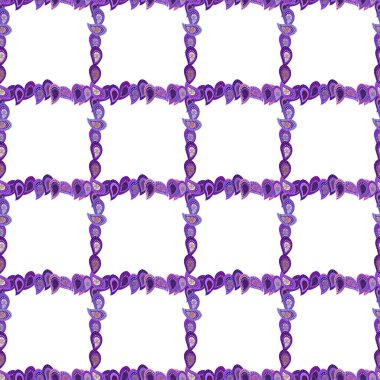 Vektör çizimi. Kusursuz desenli. Elle çizilmiş karalama çerçeveleri. Beyaz, mor ve mor renkli illüstrasyon.