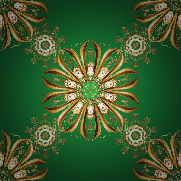 Padrão Dourado Vector Ornamento Oriental Padrão Cores Verde Marrom Com —  Vetores de Stock