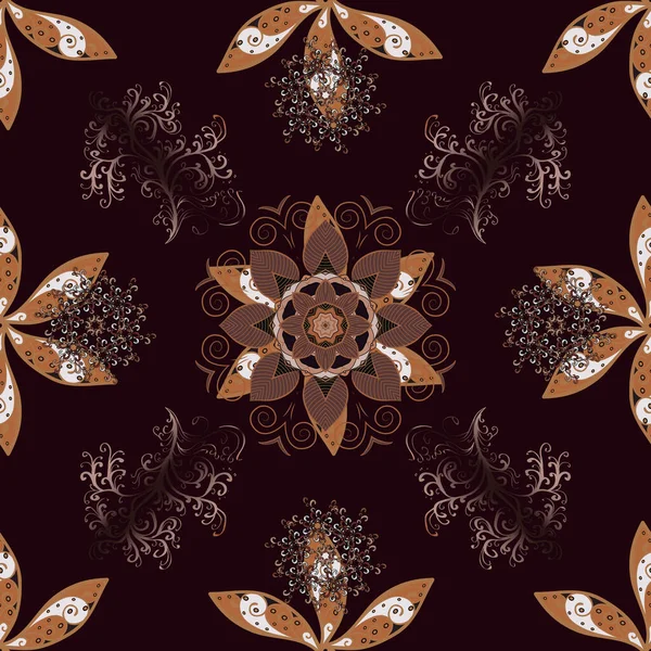 Fleurs Sur Des Couleurs Brunes Neutres Noires Modèle Floral Sans — Image vectorielle