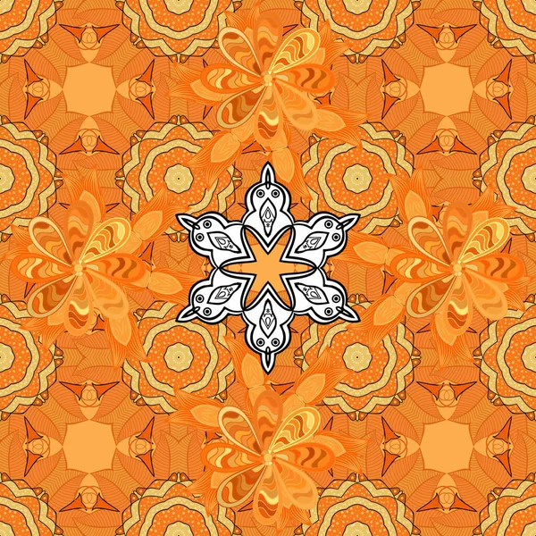 Motif Floral Sans Couture Noir Jaune Orange Illustration Contour Vintage — Image vectorielle