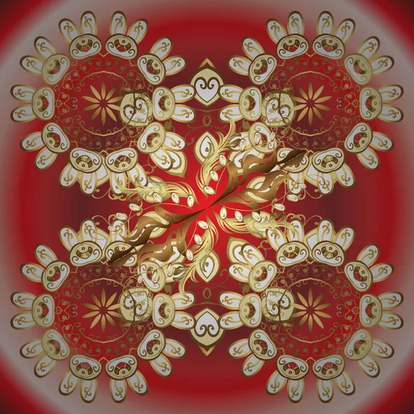 黄金の要素とベージュと赤の色の黄金のパターン ベクトルの装飾 バロック様式のスケッチデザインのためのシームレスダマスクパターンの背景 — ストックベクタ