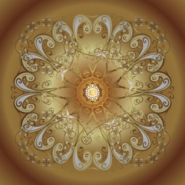 Kusursuz vektör arkaplanı. Barok eskizi, damask. Sarı ve bej renklerde grafiksel, modern, pürüzsüz desen. Kusursuz çiçek deseni.