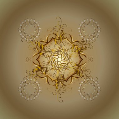 Şam, tasarım için kusursuz desen. Altın elementlerle bej ve sarı renklerde vektörsüz desen.