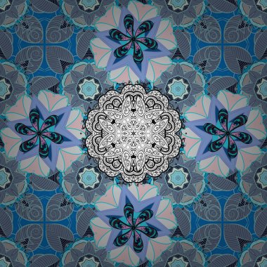Tarafsız, mavi ve gri renklerde yuvarlak süs deseni. Doğulu motifler. Renkli Mandala. Vektör geometrik daire elementleri. İslam 'ın, Arapça' nın, Hint dinlerinin ruhani ve ayinsel sembolü..