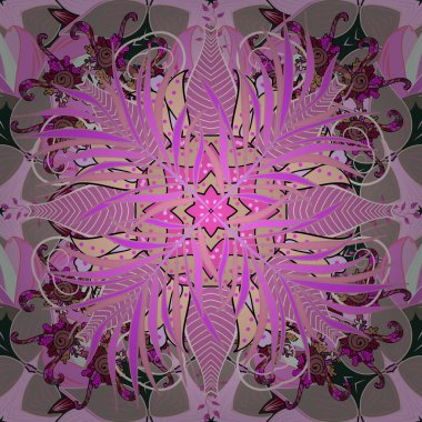 Vektör çizimi. Gri, pembe ve nötr renklerde bahar çiçekleri. Çiçek ve yapraklı karalama şeklinde vektör deseni.