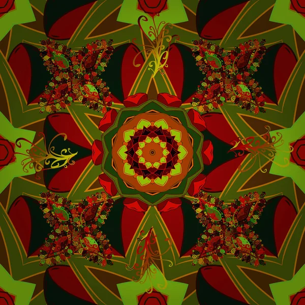 Цветы Красный Коричневый Зеленый Цвета Бесшовный Цветочный Узор Векторной Иллюстрации — стоковый вектор