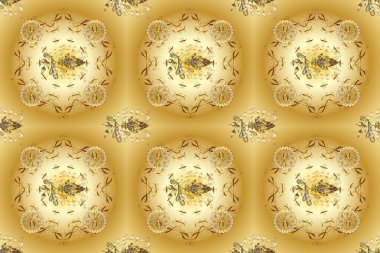 İslam tasarımı. Çiçek kiremitleri. Raster altın tekstil baskısı. Kusursuz desenli oryantal süs. Sarı ve bej renklerde altın desenli altın elementler.