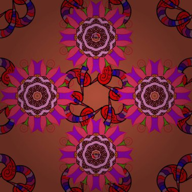 Turuncu, kırmızı ve pembe renkli yaz çiçekleri. Vektör çizimi. Çiçekli karalama şeklinde vektör deseni.