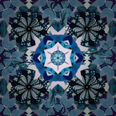 Tekstil ve kapak tasarımı için mükemmel. Doodle tarzı. El çizimi dikişsiz sonbahar çiçekleri deseni. Tarafsız, siyah ve mavi renkte çiçekler. Renkli nötr, siyah ve mavi pürüzsüz desen.