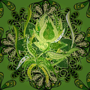 Renkli Bahar Temalı Kusursuz Arkaplan. Vektör illüstrasyonunda kusursuz çiçek deseni. Düz Çiçek Elementleri Tasarımı. Güzel kumaş deseni.