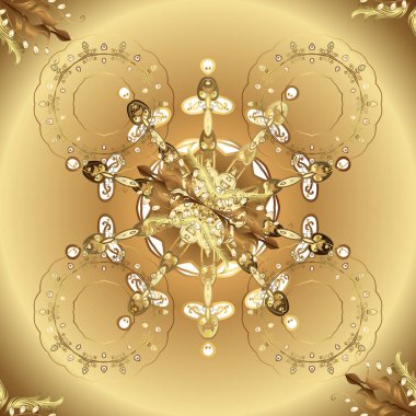 Klasik klasik klasik arka plan. Geleneksel oryantasyon süsü. Kusursuz klasik vektör bej, sarı ve altın desenli.