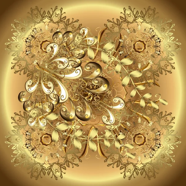Goldene Elemente Orientalischen Stil Arabesken Nahtloses Muster Auf Beigen Und — Stockvektor