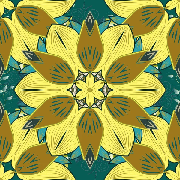 Nowoczesny Kwiat Brązowy Żółty Zielony Wektor Tło Szkic Ilustracja Vintage — Wektor stockowy