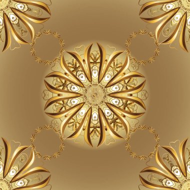 Kusursuz oryantal klasik altın desen. Kahverengi ve bej renklerde altın yinelenen elementlerle soyut vektör arkaplanı.