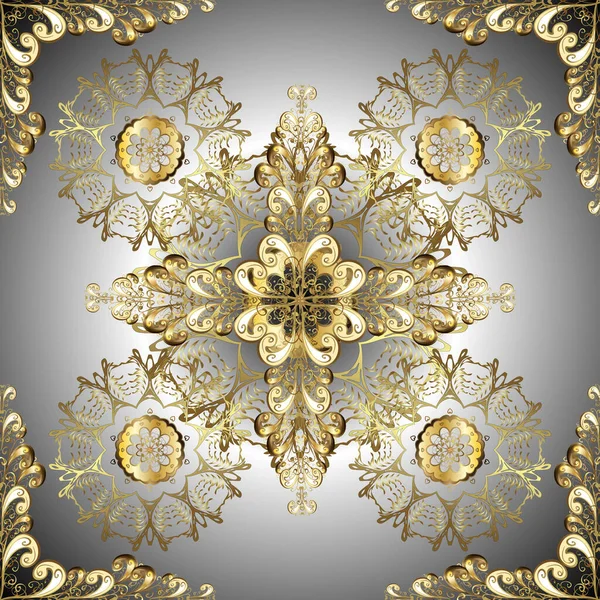 Oro Colori Neutri Grigi Arabesque Simmetria Decorativa Illustrazione Vettoriale Modello — Vettoriale Stock