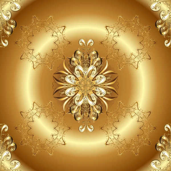 ベクトルイラスト 花の古典的なテクスチャ 金のテンプレート カード スケッチ 繊維のためのヴィンテージを設計します シームレスなパターン黄金の要素 ベージュとブラウンのロイヤルレトロ — ストックベクタ