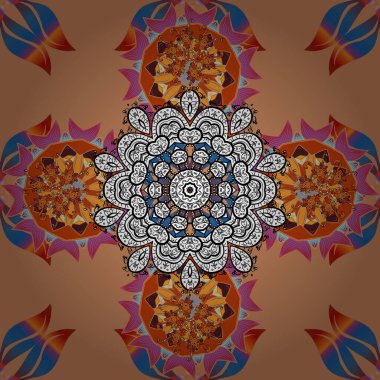 Kumaş ya da kağıda basmak için mükemmel. Mandalalı, kusursuz desenli fayanslar. Klasik dekoratif elementler. İslam, Arapça, Hintçe, sedir motifleri. Beyaz, turuncu, mavi renkler üzerine el çizimi