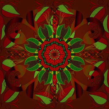 Vektör çizimi. El çizimi. Çiçekli, yapraklı, çiçeksiz çiçek desenli..