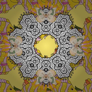 Davetiye kartı, hatıra defteri, pankart, kartpostal, dövme, yoga, boho, sihir, halı, fayans ya da dantel için. Kartlar için dekoratif vektör dekoratif renkli mandala simgesi, beyaz, sarı renkli Mandala.