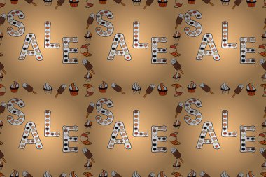 Güzel bayrak. Kusursuz desen. Mektup. Tabela çizilmiş. Beyaz, bej ve siyah renkli bir resim. Raster illüstrasyonu.