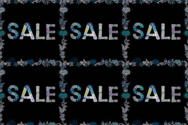 Renkli tasarım. Raster. Kusursuz. Harfli satış afişi kartı. Mavi, gri ve siyah renkli bir resim. Harf.