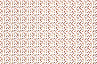 Elle çizilmiş tatlılarla kusursuz desen: Kekler, pasta, pasta, kekler. Raster illüstrasyonu. Turuncu, kırmızı ve beyaz üzerine şirin bir doğum günü geçmişi var..