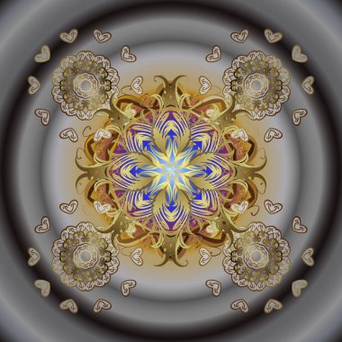 Kusursuz vektör arkaplanı. Duvar kâğıdı barok, İspanyol kumaşı. Çiçek deseni. Şık bir grafik desen. Tarafsız ve gri renklerdeki altın elementler.