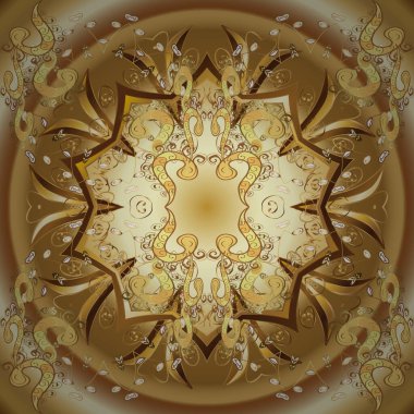 Damask kusursuz yinelenen arkaplan. Doku arka planında altın duvar kâğıdı. Barok tarzında altın çiçekli süs. Bej ve kahverengi renklerdeki altın element.