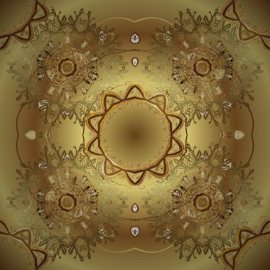 Kusursuz altın desen. Kahverengi ve sarı renklerde altın desenli altın elementler. Vektör oryantal süsü.