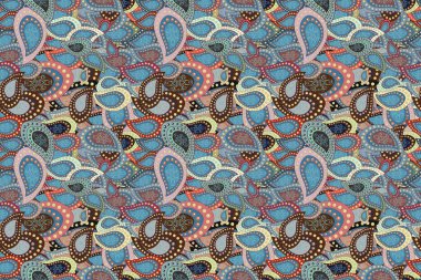 Raster - stok. Mavi, gri ve kahverengi. Şirin desenler çiziyor. Kusursuz güzel kumaş deseni. Güzel geçmiş..