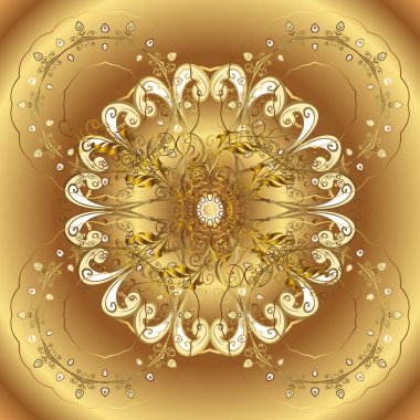 Damask pürüzsüz yineleme kalıbı. Bej ve kahverengi renklerde altın element. Antik altın tekrarlanabilir çizim. Barok tarzında altın çiçekli süs..