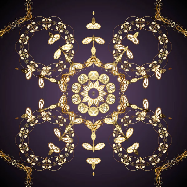 Traditional Classic Vector Golden Seamless Pattern Golden Elements Purple Gray — Stock Vector