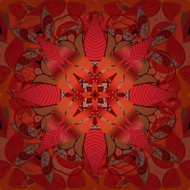 Parmak izi, kumaş, eskizler, tekstil için vektör dokusu. Renkli grunge, soyut arka planda kırmızı, kırmızı ve turuncu çiçeklerle zenginleşir. İşlemeli çiçek desenli..