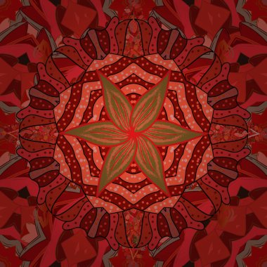 Şirin karalama çiçekleri olan kusursuz çiçek desenleri. Çizim stili kırmızı, pembe ve kahverengi renkler. El yapımı çiçek ve bitki koleksiyonu. Vektör çizimi. Vektör illüstrasyonu.