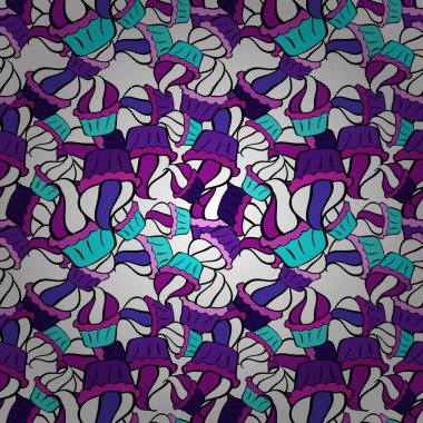 Siyah, beyaz ve mor üzerine kusursuz kek ve kek vektör karikatürü. Çikolatalı doğum günü tatlı kek çizimi.