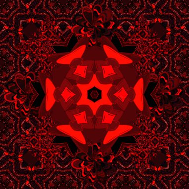 Soyut etnik vektör kusursuz desen. Arkaplan dokusu, eskiz, çiçek teması siyah, kırmızı ve kahverengi. Kabile sanatı boho baskısı, klasik çiçek arkaplanı.