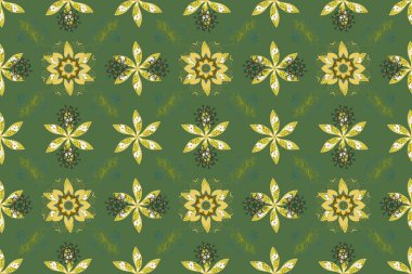 Kusursuz bir arka plan modeli. Sarı, yeşil ve tarafsız çiçekler. Raster hisseleri. Suluboya, elle çizilmiş.