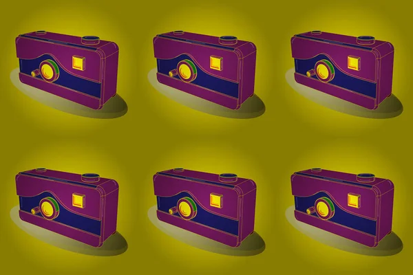 Scketh Fialové Žluté Modré Barvě Isometry Retro Kamera Izolovaná Rastrová — Stock fotografie