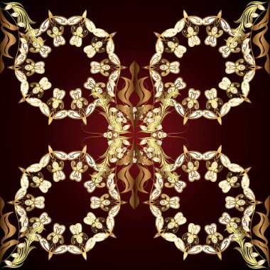 Klasik klasik klasik arka plan. Geleneksel oryantasyon süsü. Kusursuz klasik vektör altın deseni. Kahverengi ve siyah renklerde altın elementlerle kusursuz desen.