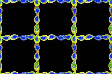 Raster. Mavi, sarı ve siyah renkli resim. El çizimi karalama çerçeveleri.